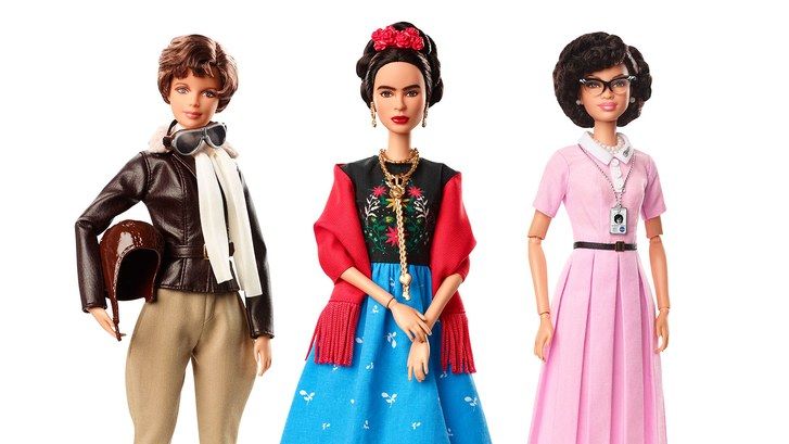 Barbie versions of Amelia Earhart, Frida Kahlo and Katherine Johnson 