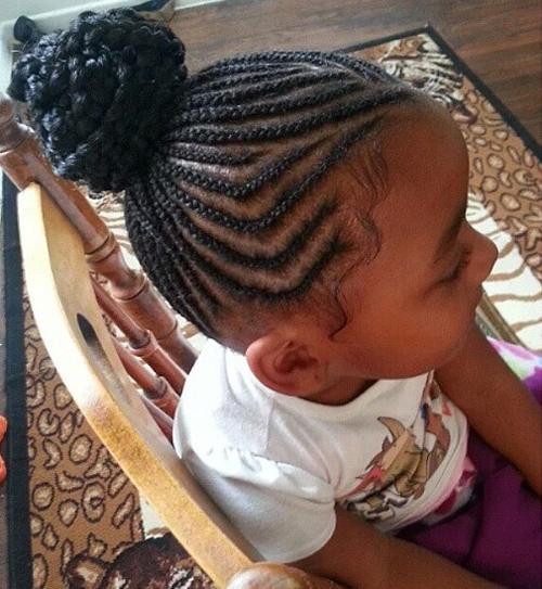 Černá girls braided bun hairstyle