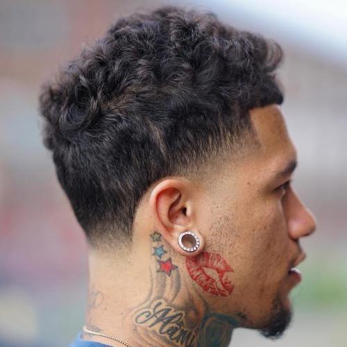 Temp And Nape Fade With Curly Top