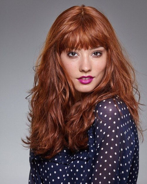 дълго Red Wavy Hair With Bangs