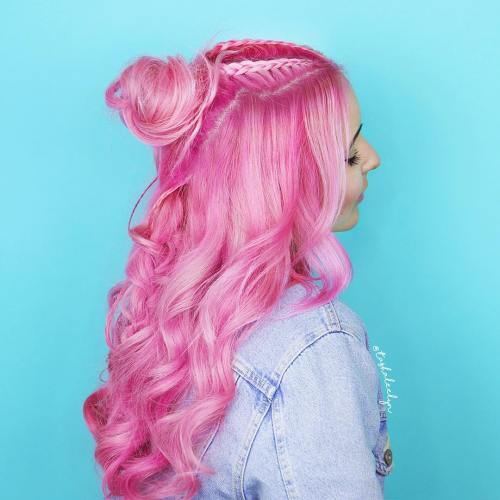Růžový Curly Wig