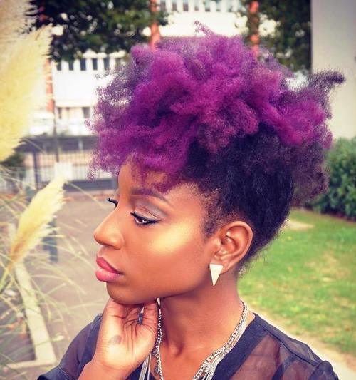 естествен hair purple mohawk updo