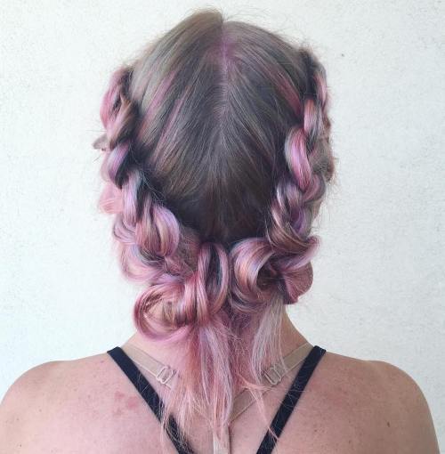 Pastel Pink Two Buns With A Braid
