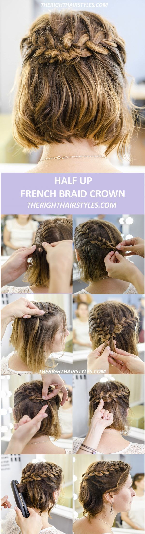 наполовина Up French Braid Crown For Short Hair