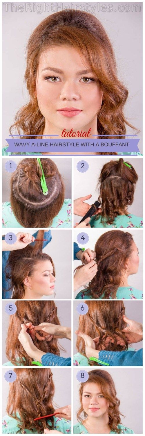 А-линия hairstyle with a bouffant for round faces tutorial