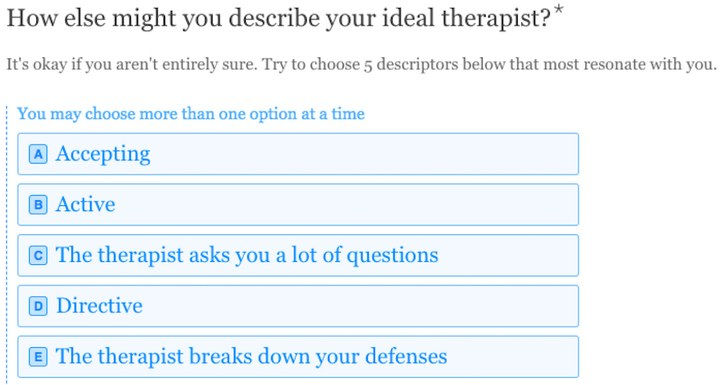 Můj Wellbeing therapist matching questionnaire screenshot
