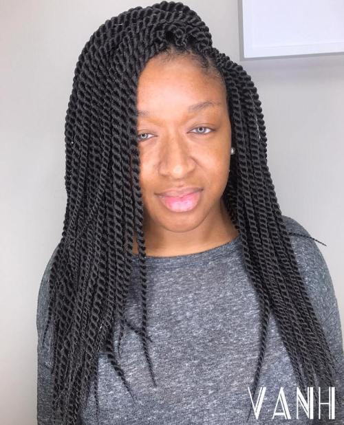 Layered Side Parted Senegalese Twists