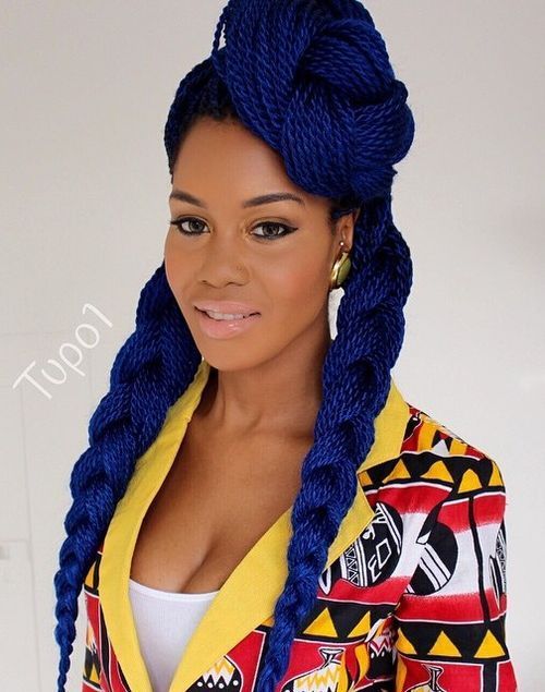 тънък blue Senegalese twists with Kanekalon hair