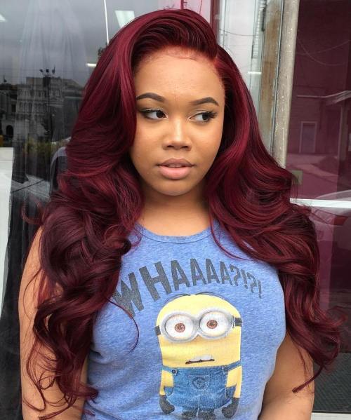 Dlouho Curly Burgundy Sew In Hairstyle