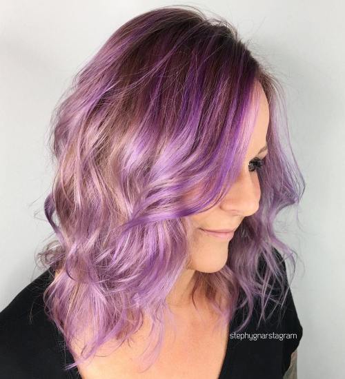Světlo Brown And Lavender Balayage Hair