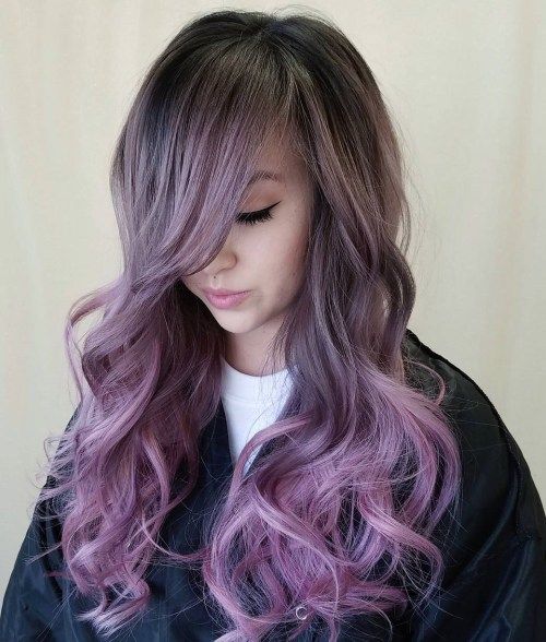 popel blonde hair color with pastel purple balayage