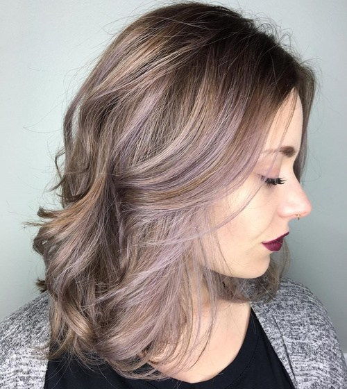 hnědý hair with ash blonde and pastel purple balayage