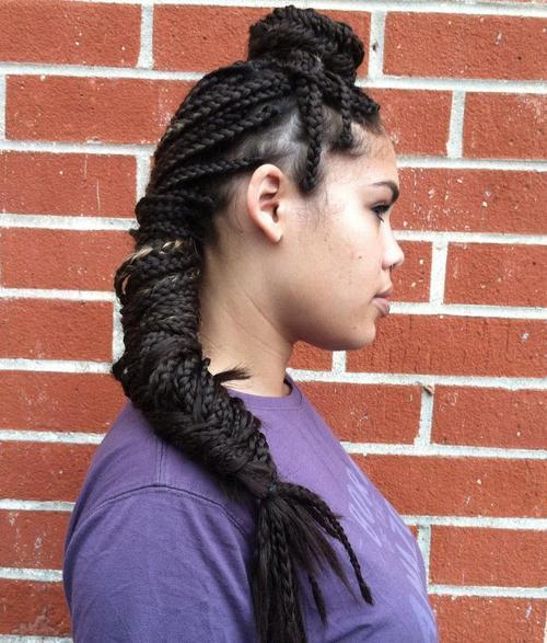 кок and fishtail long box braids hairstyle