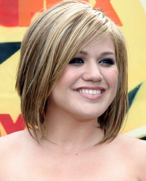line bob with highlights for round faces