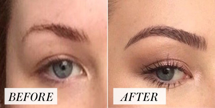 النساء's brows before and after filling them in 