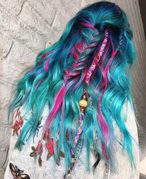 蓝色和粉红色的美人鱼发型